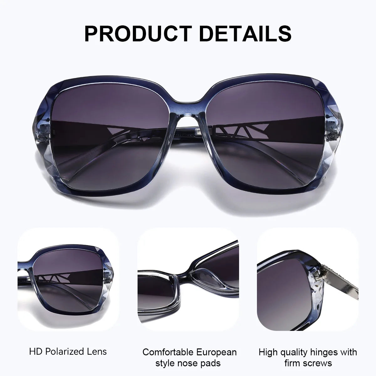 BARCUR Trendy Women Polarized Sunglasses Butterfly PC Transparent Large Frame Hollow Out Mirror Leg Leisure UV Women Sunglasses