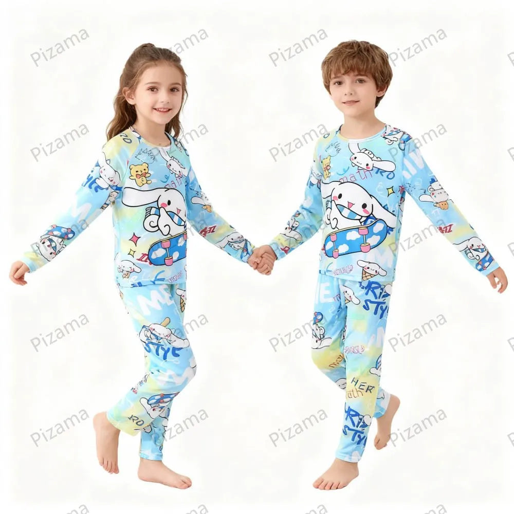 Sanrio Girls Pajamas Sets Full Sleeve Soft Hello Kitty Pyjamas Kids Cinnamoroll Pijamas Sleepwear Kuromi Baby Homewear Pjs