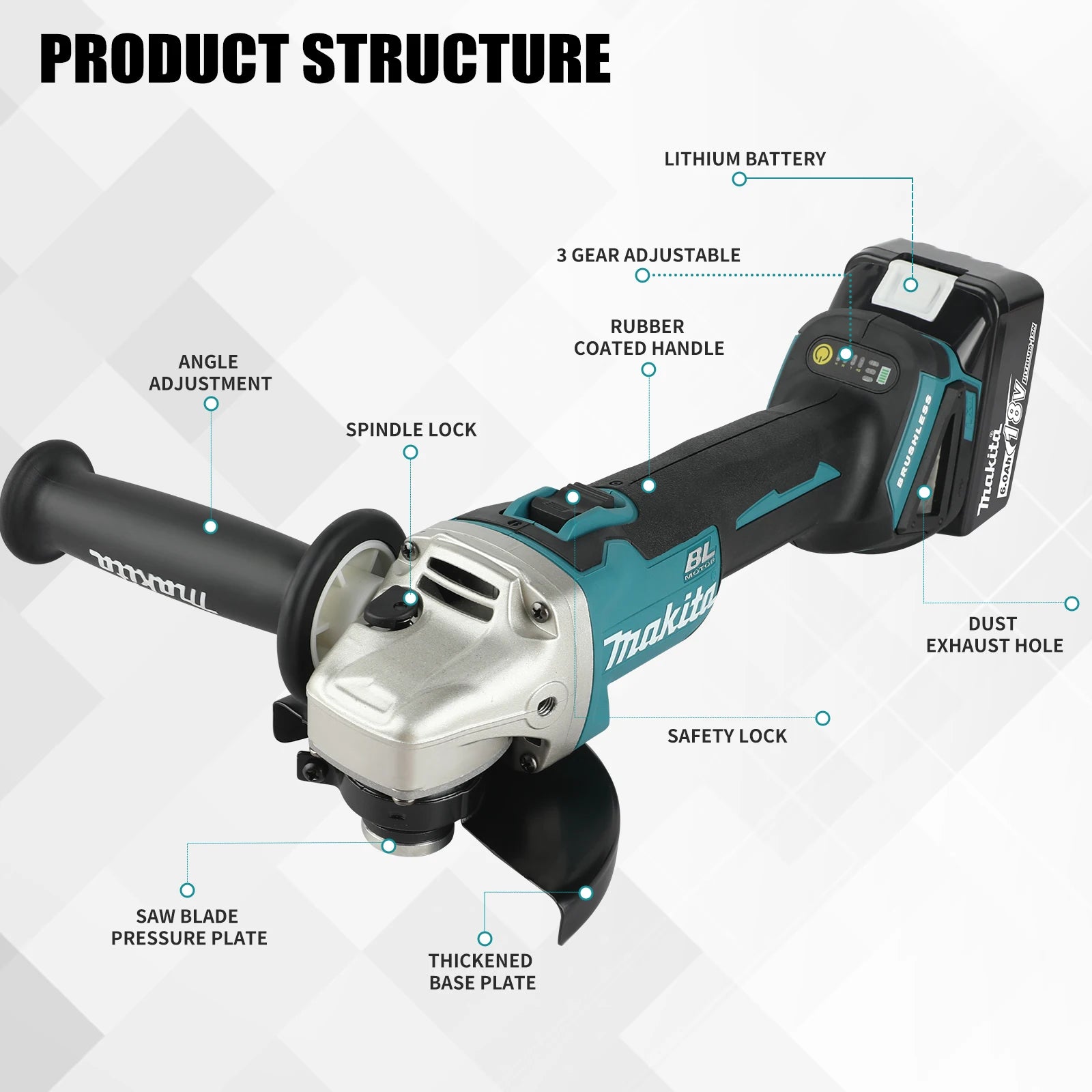 Makita DGA506 Brushless Electric Angle Grinder Rechargeable Cutting Machine 18V High Power Polishing Machine For Makita Battery