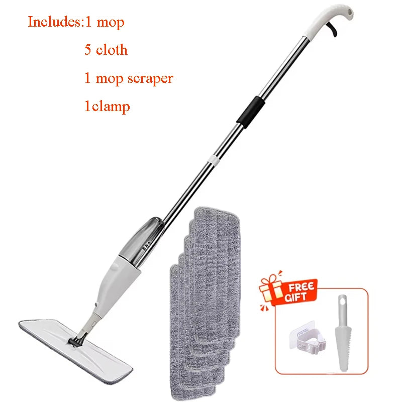 New Spray Mop Broom Set with Reusable Microfiber Pads Rotating Dry & Wet