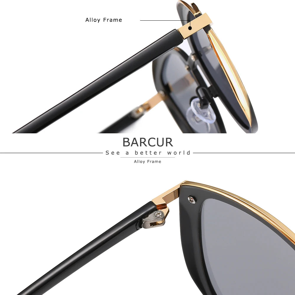 BARCUR Polarized Sunglasses Women Luxury Round Sun Glass for Women Ladies Female Shade Lunette De Soleil Femme
