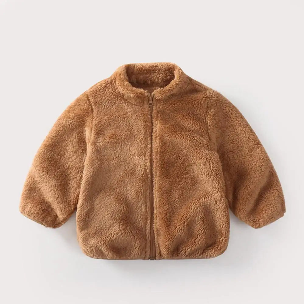 Solid Color Fashion Children Plush Coat Autumn Winter Warm Baby Girl Boy Casual
