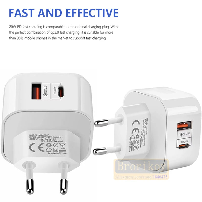 USB C Charger 40W Fast Charger Plug 2 Ports Type C Charger PD Wall Charger Power Adapter for Samsung Xiaomi iPhone 14 13 QC3.0