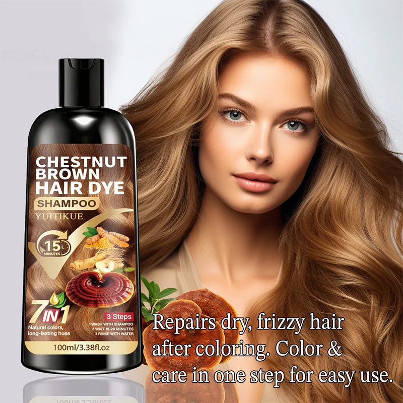 YUITIKUE Hair Dye Shampoo Chestnut Brown Natural Look Gray Coverage Quick Application