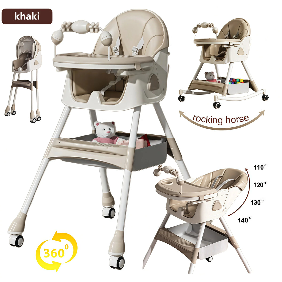 Multifunctional High Chair for feeder Baby Dinner wide Space Seat folk Aluminum