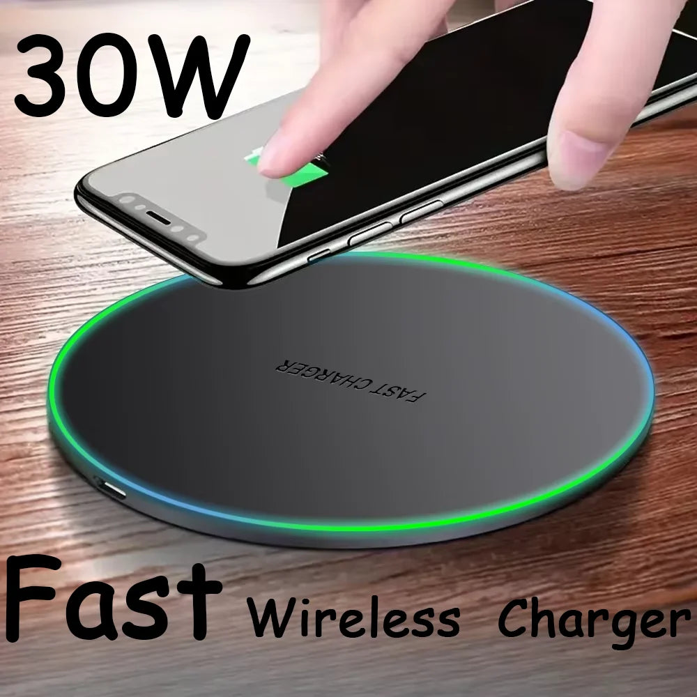 30W Wireless Charger for IPhone17 16 15 14 13 12 X XR XS Max 8 for Samsung S24 S23 S22 S10 S20 Note10 20 Xiaomi Huawei Phone