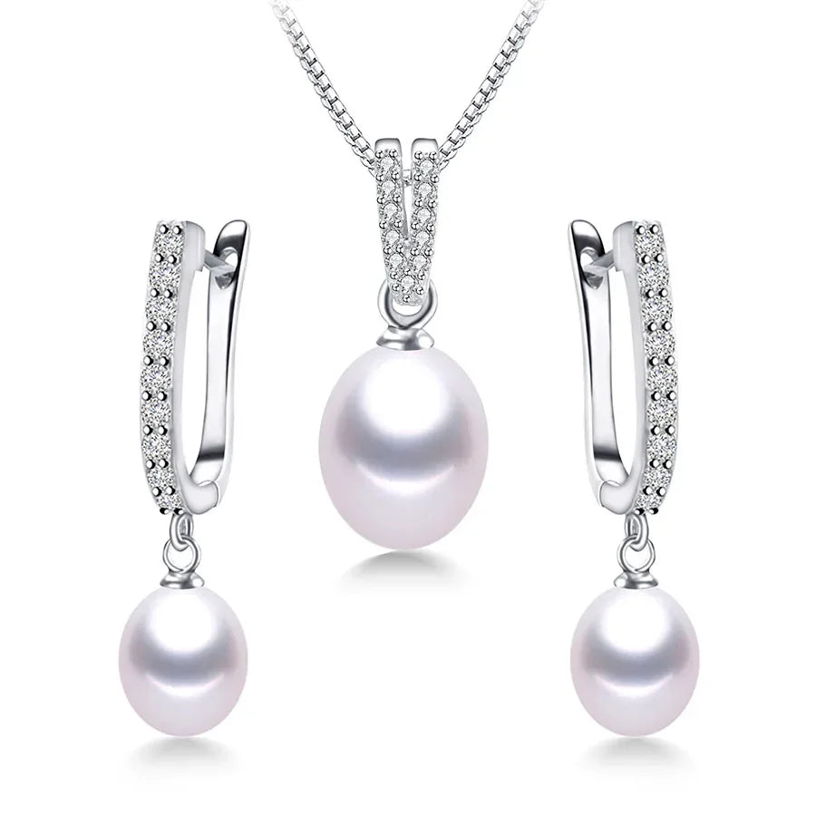 YWYC Horseshoe 8-9mm Rice Freshwater Pearl Earrings&Necklaces