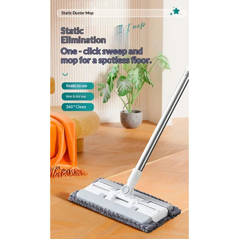 Hands-free flat lazy mop with cloth clip, mop only without cloth