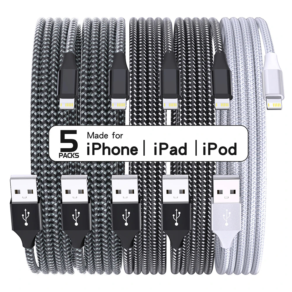 5Packs USB To Lightning Cable For IPhone, Fast Charging Cable Data