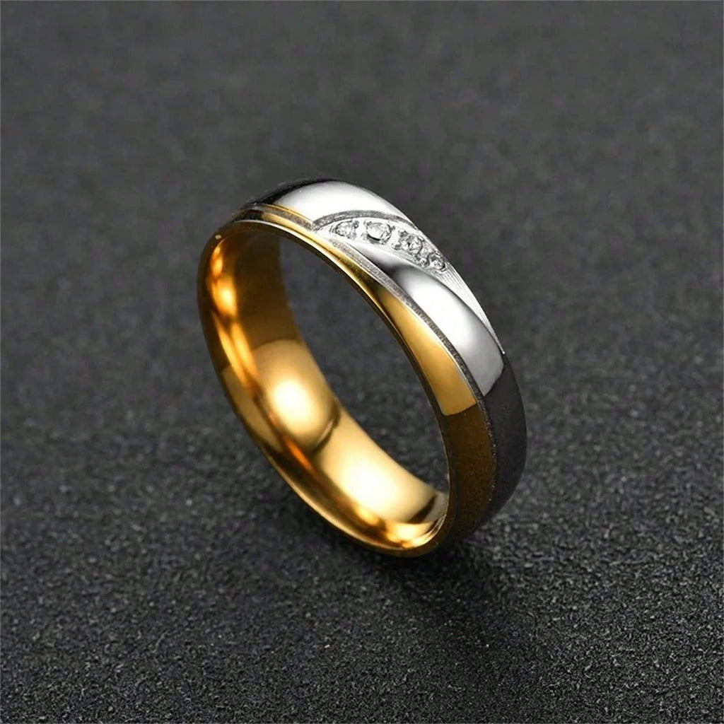 Fashion Stainless Steel Couple Rings For Men Women with Rhinestones