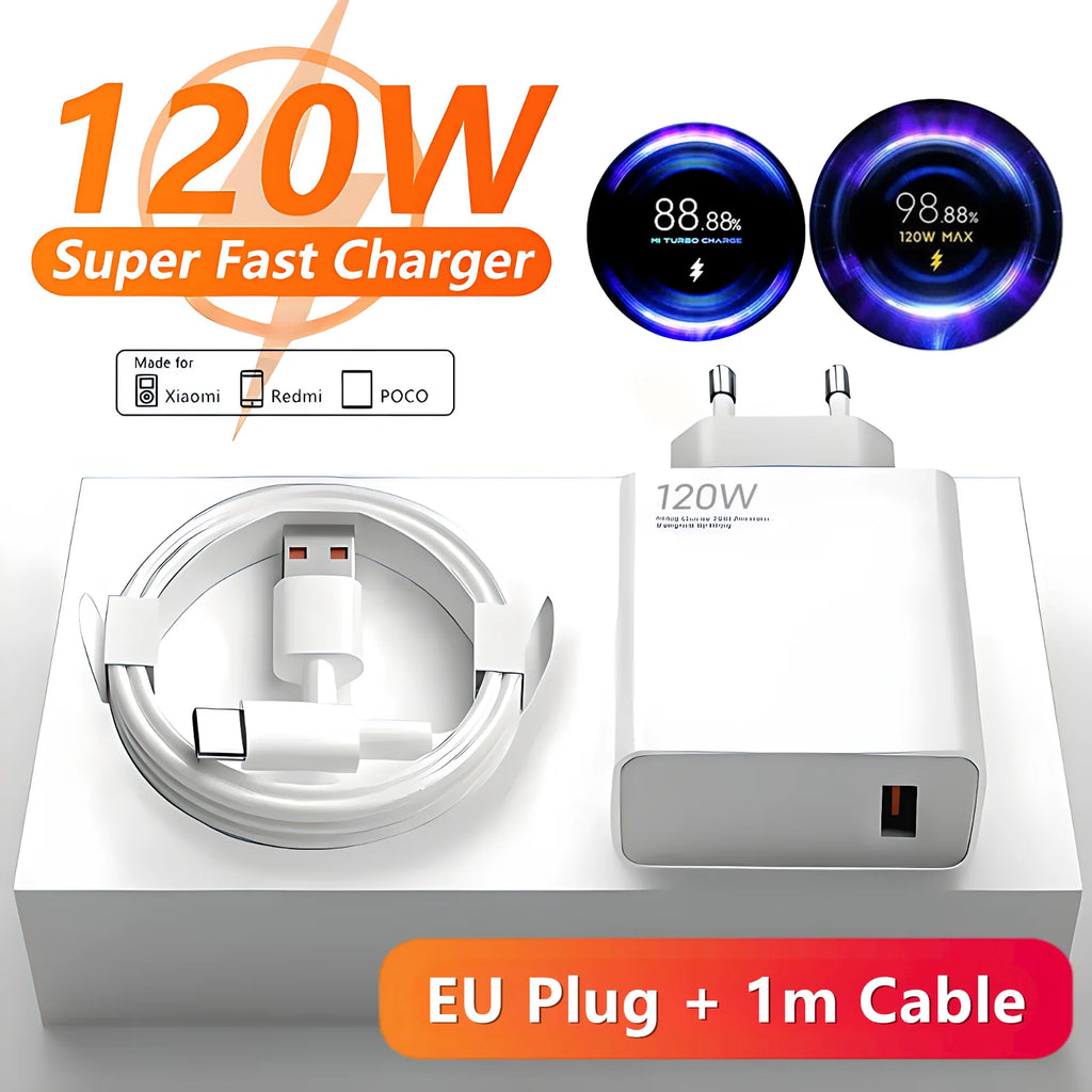 6A 120W EU Fast USB Wall Charger For Xiaomi 11 12 13 14 15