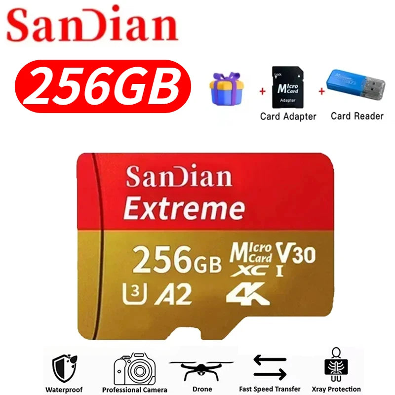 Original 512GB Micro TF Card V30 Class10 128GB Flash Card 256GB Memory Card for Surveillance/PC/MAC