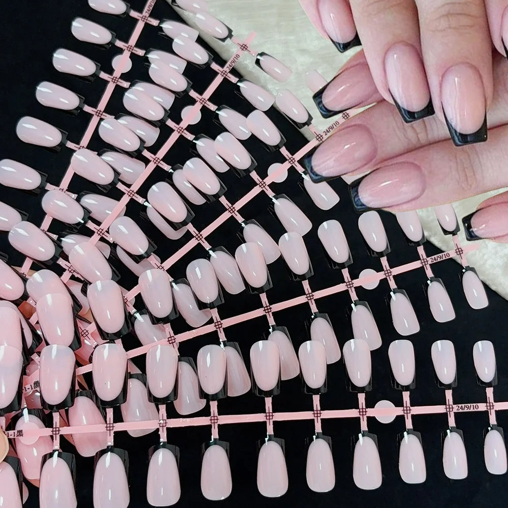 120pcs Simple Colorful Edge French Tip Fake Nails 12Sizes Medium  Square Press On Nail Glossy Full Cover Finish False Fingertips