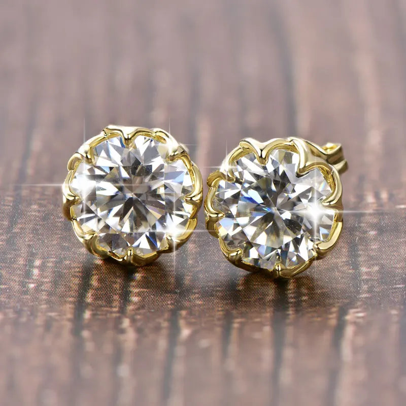 Moissanite Circular Stud Earrings for Women 14K Gold Filled