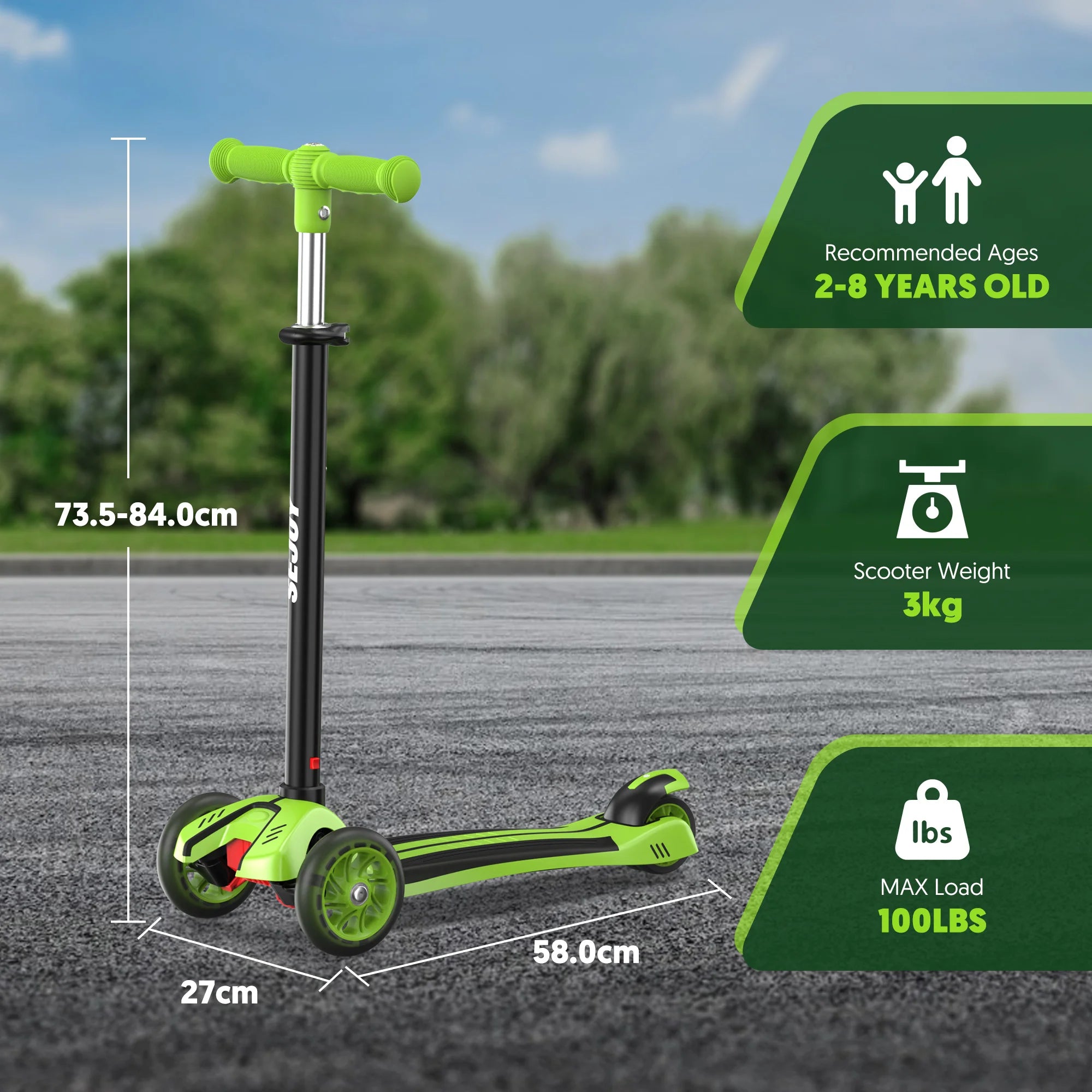 SEJOY Kids Folding Electric Scooter Children Scooter with Adjustable Height 3 Wheel Scooter with Flash Wheels for 3-12 Years