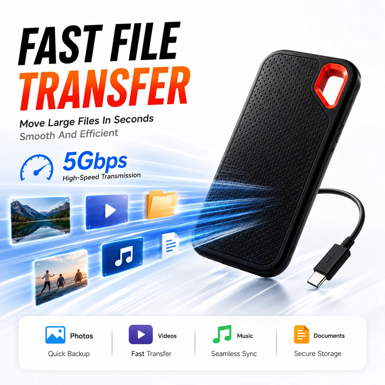 1TB Portable SSD Waterproof Shockproof for Desktop Computer Plug&Play High Speed External Solid State Drive