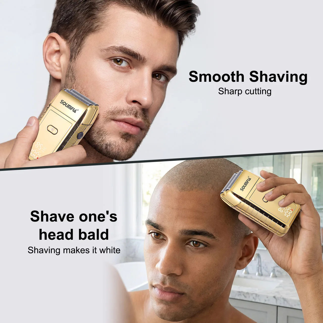 Solimpia Electric Reciprocating Shaving Razor Multi-Function Beard Trimmer Head Hair Clipper Brightening Shaver with Two Speed