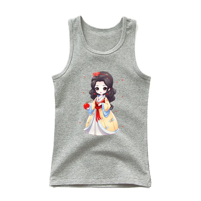 Girls Kawaii Ocean Princess Tanks Kids Sleeveless O-Neck Summer T-Shirt New Catoon Vest Top for Toddler Kids
