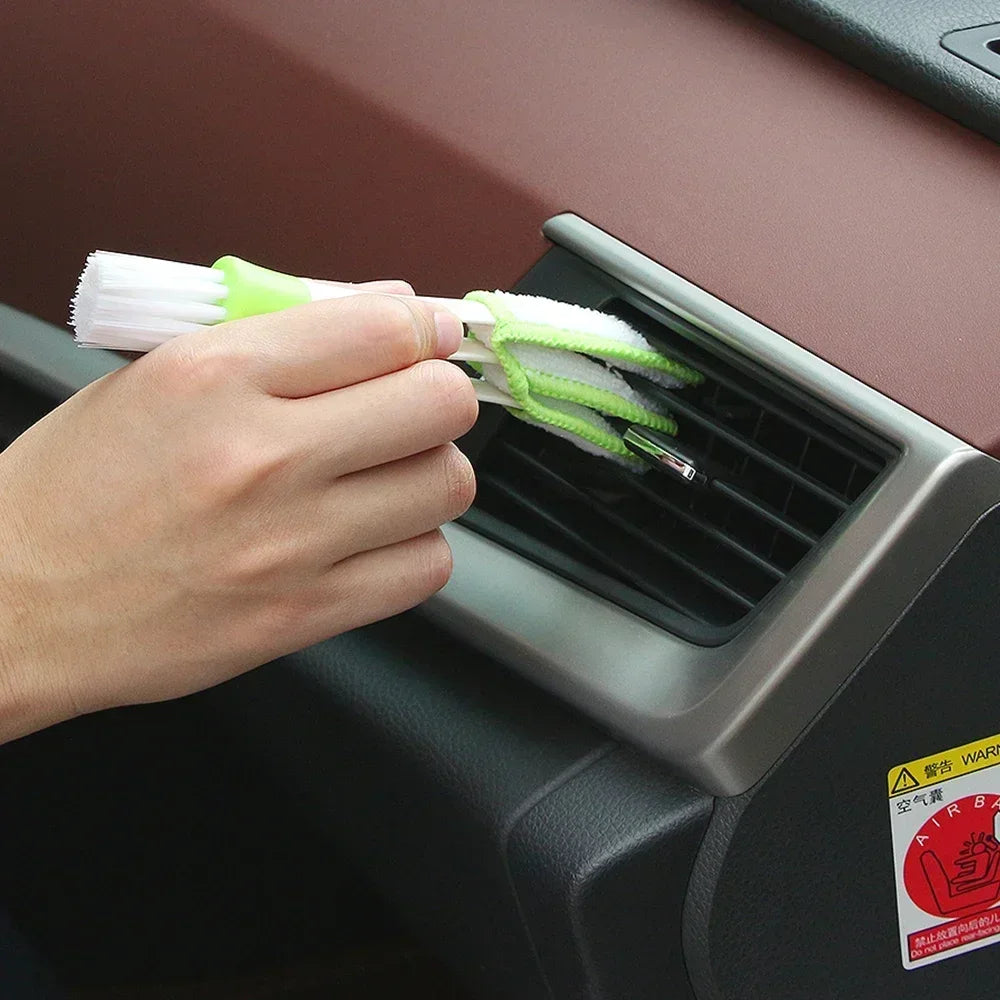 Multifunctional Car Air Vent Cleaner Mini Dual Head Microfiber Brush Air Vent Duster Cleaning Brush with Removable Cloth Cover