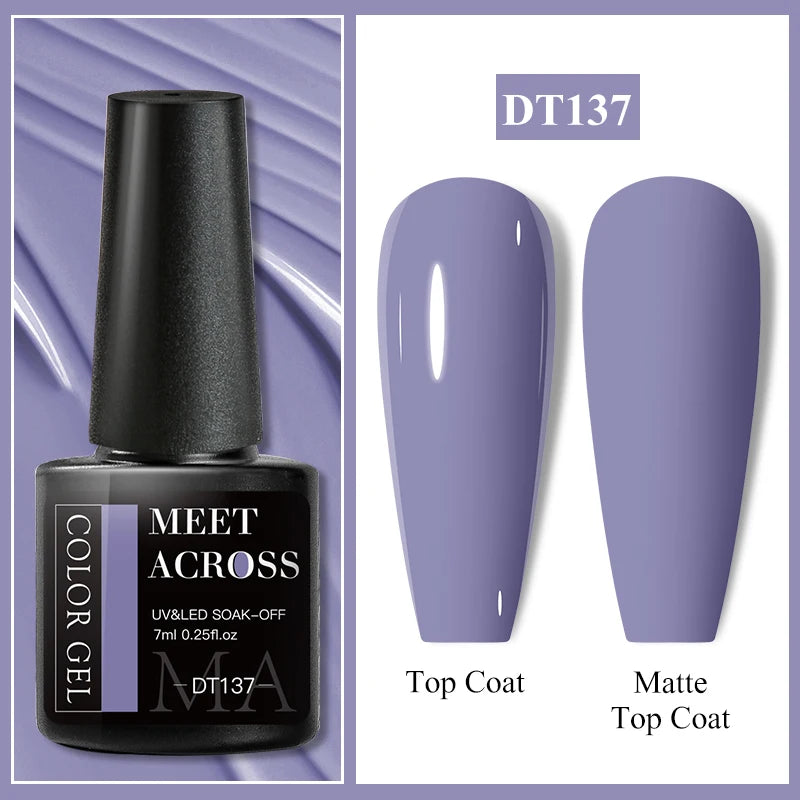 MEET ACROSS 7ml Purple Nail Gel Polish Semi Permanent Nail Art For Nails Decoration