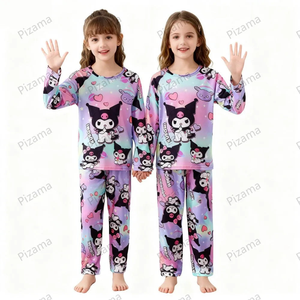 Sanrio Girls Pajamas Sets Full Sleeve Soft Hello Kitty Pyjamas Kids Cinnamoroll Pijamas Sleepwear Kuromi Baby Homewear Pjs