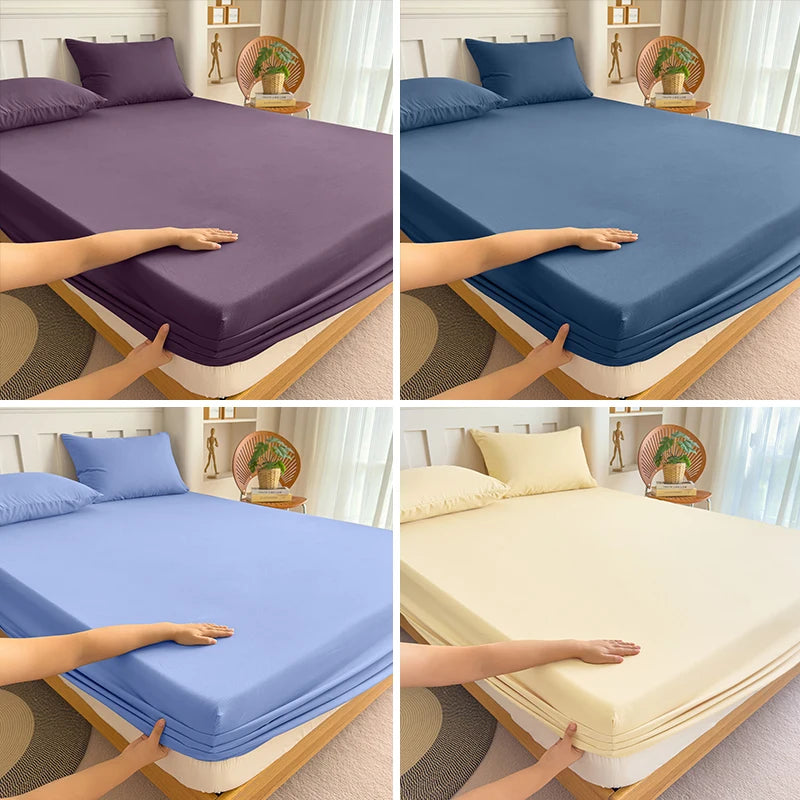 90/120/150/180x200 Fitted Bed Sheet With Elastic Band Solid Color Mattress Covers Protector Single Double King Beds Polyester