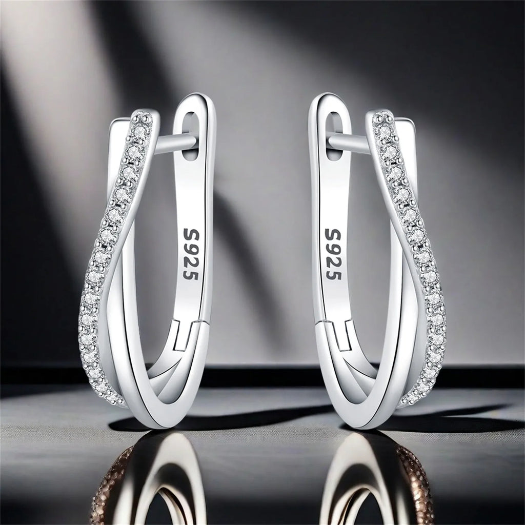 925 Sterling Silver Star Twisted Line Earrings Jewelry