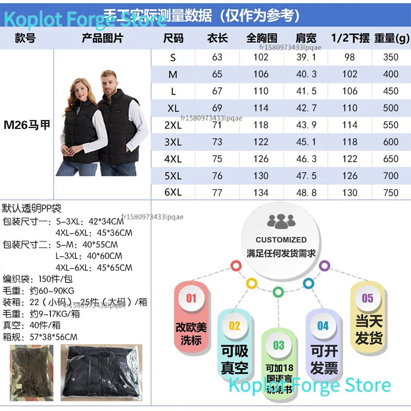 Smart Electric Heated Vest, 3-Zone Adjustable Temperature Thermal Waistcoat for Men Women,