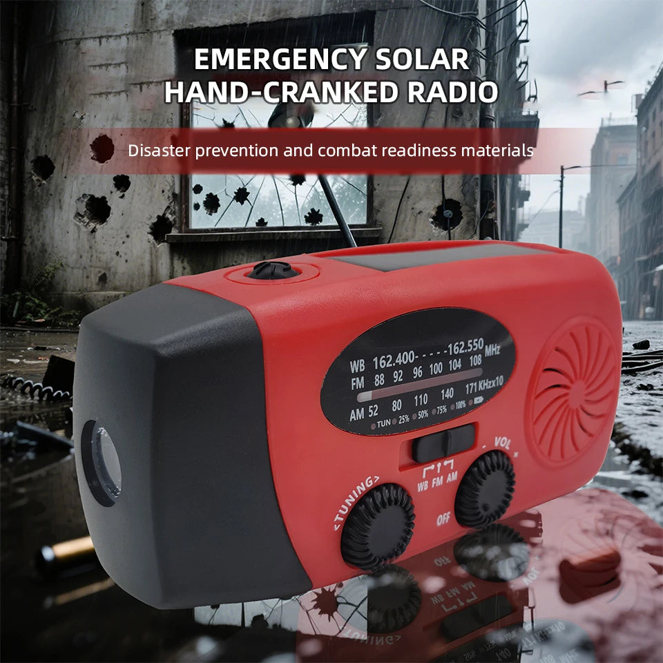Power Generator Radio Solar Flashlight Outdoor Combat Disaster Prevention FM AM WB NOAA Power Bank