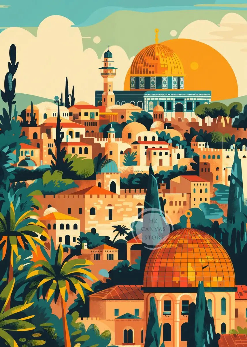 Jerusalem Palestine Travel Poster Religious Shrines Mosque Prints Canvas Painting Wall Art Pictures for Living Room Home Decor