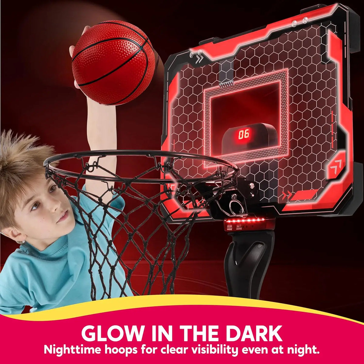 JOYFY Mini Indoor Basketball Hoop Light Up Over The Door Basket Ball Hoop for Kids Toys
