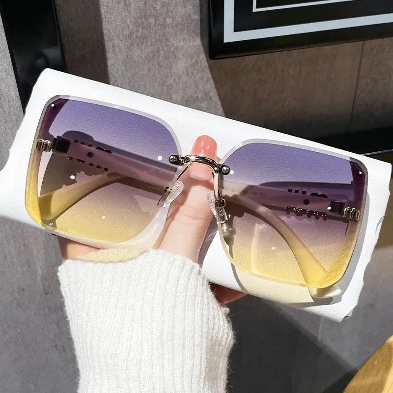 Cutting Rimless Square Sunglasses Women Luxury Design Sun Glasses Ladies Vintage Trendy Driving Eyewear Ladies Sexy Shades Uv400