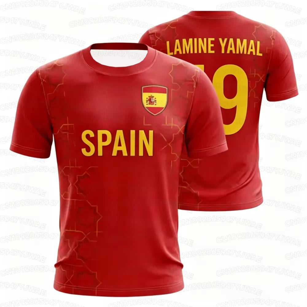 2026 Spain Flag Print Men's Women's NO.19 LAMINE YAMAL Short Sleeve 3D Print Tees Outdoor Kid Soccer Jersey Parent-child T-shirt