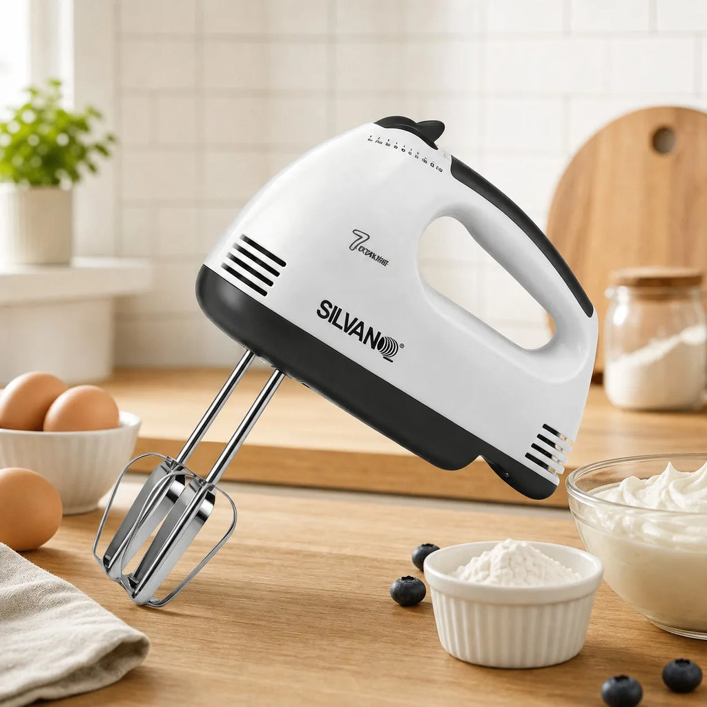 200W Electric Hand Mixer with 7 Adjustable Speeds, Stainless Steel Baking Dough Mixer