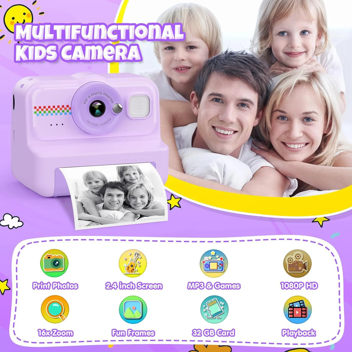 Kids Camera Instant Print, 1080P HD Instant Print Camera for Kids