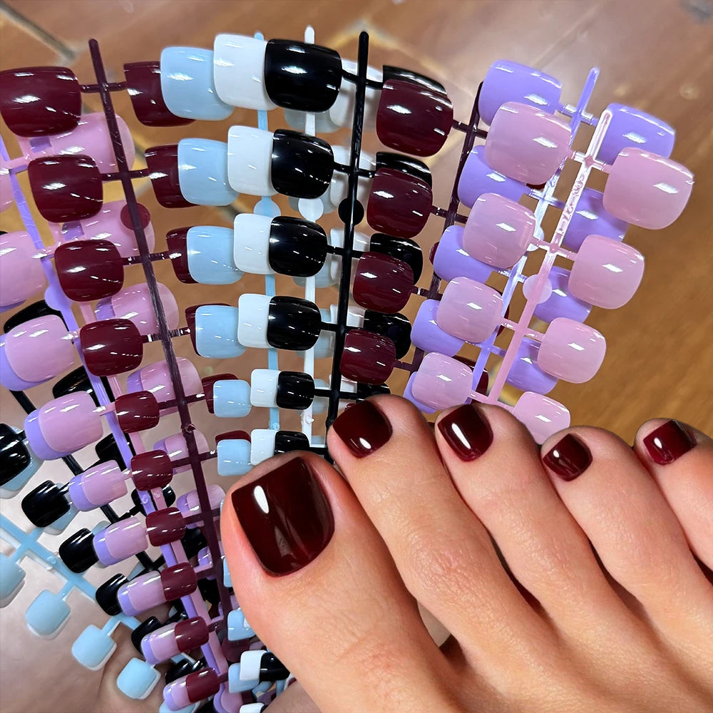 24/120pcs White French Short Square Press On Toenails Nude Pink Glossy Soft Gel False Toe Nails Summer Acrylic Fake Toe NailTips