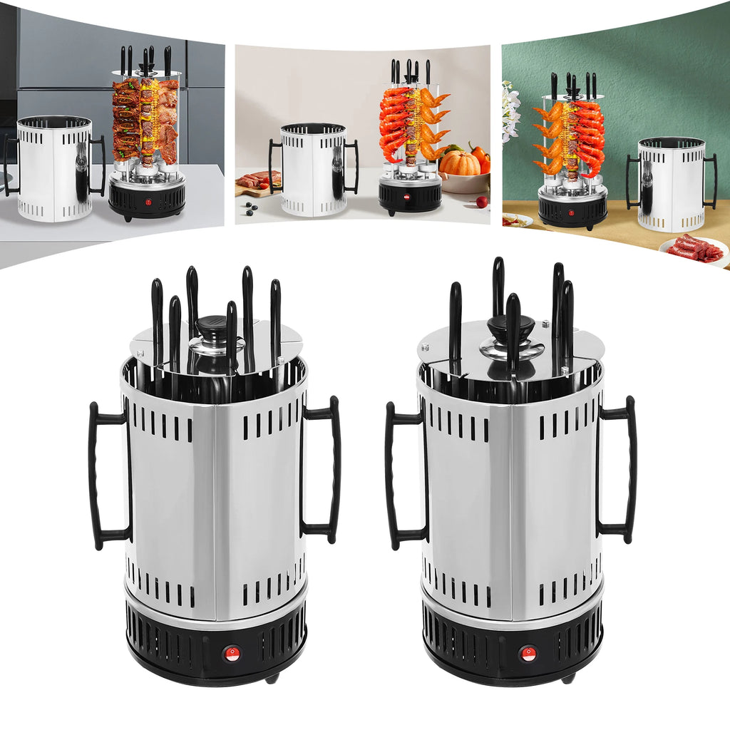 1000W Vertical Electric Grill 5/6 Skewer Stainless Steel Auto Rotating Kebab Machine with Oil Drip Pan for Kebobs Shawarma BBQ