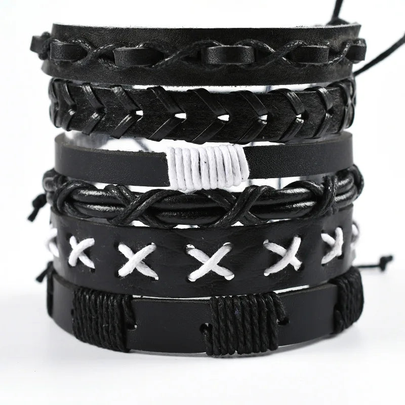 Fashion Bracelet Viking  Bracelet For Men Hand Bracelets Woven Skull Hand Jewelry Adjustable Leather Set viking man bracelet