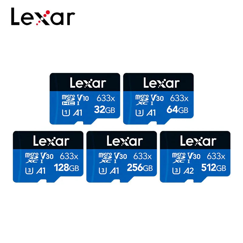 Original Lexar TF Memory Card 633x 32GB 64GB 128GB 256GB SDHC A1 V10 High Speed Micro SD Card SDXC V30 U3 Flash Storage Card