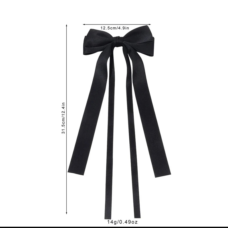 Solid Double Bowknots Hair Clips Women Long Ribbon Bow