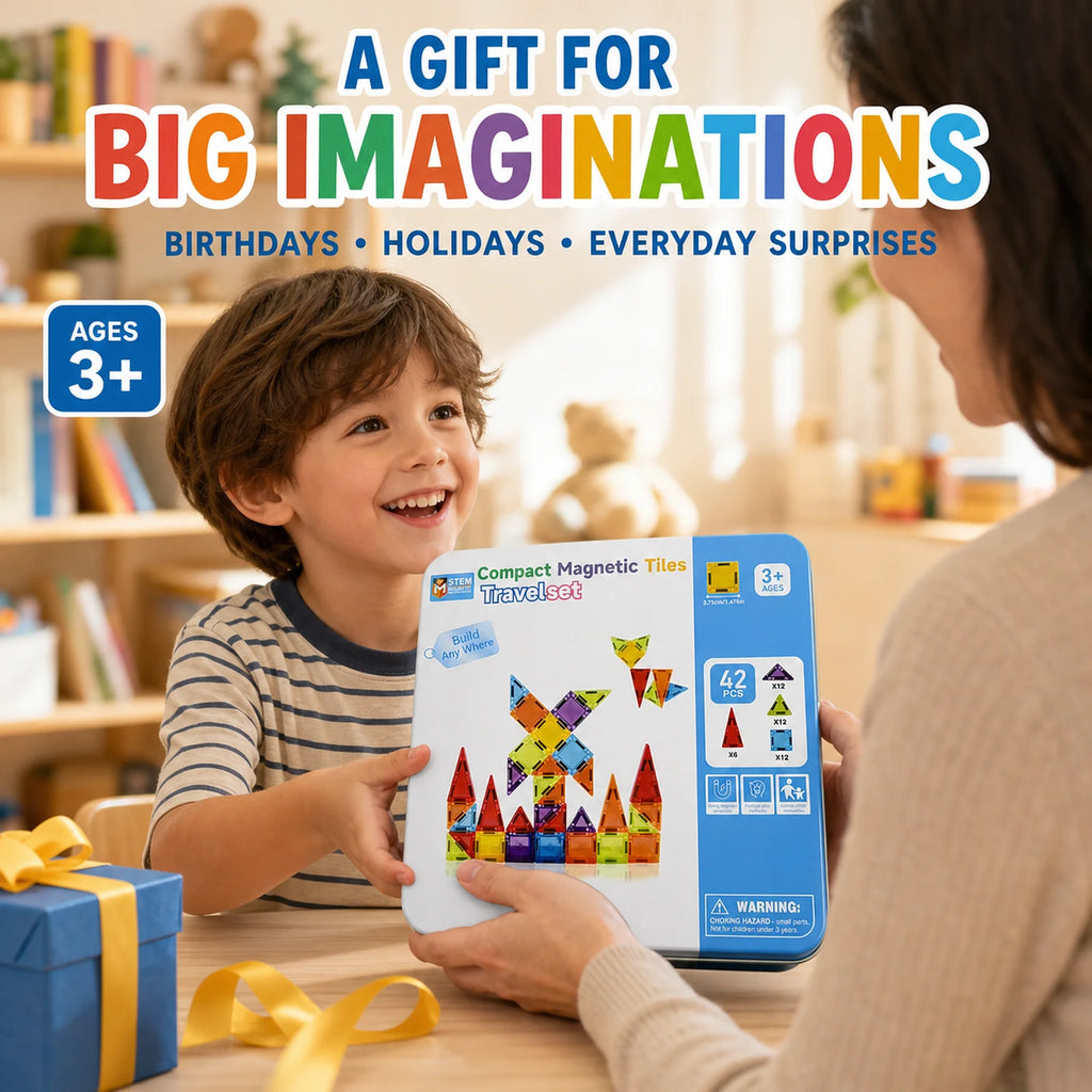 Magnetic Tiles Travel Set Metal Tin Box STEM Building Blocks