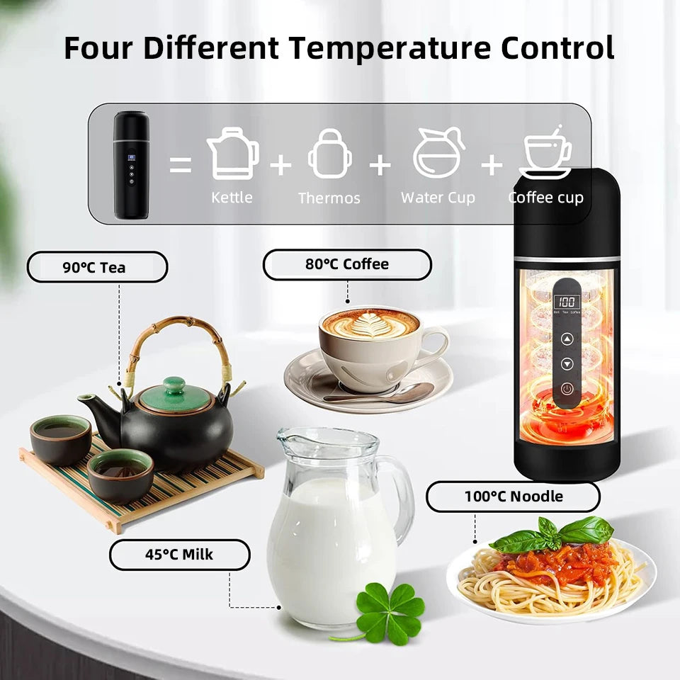 500ml Car Heating Cup 12V/24V Portable Electric Kettle Universal Thermal Cup Travel Kettle Stainless Intelligent Heating Kettle