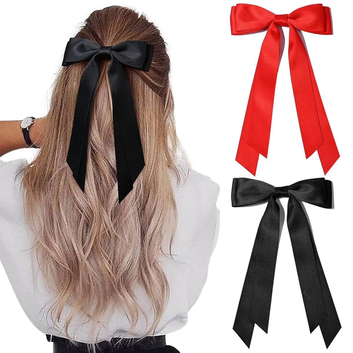 2/4Pcs Women Fashion Bilayer Bow Hair Clips, Soft Long-Tailed Bow Hairpins