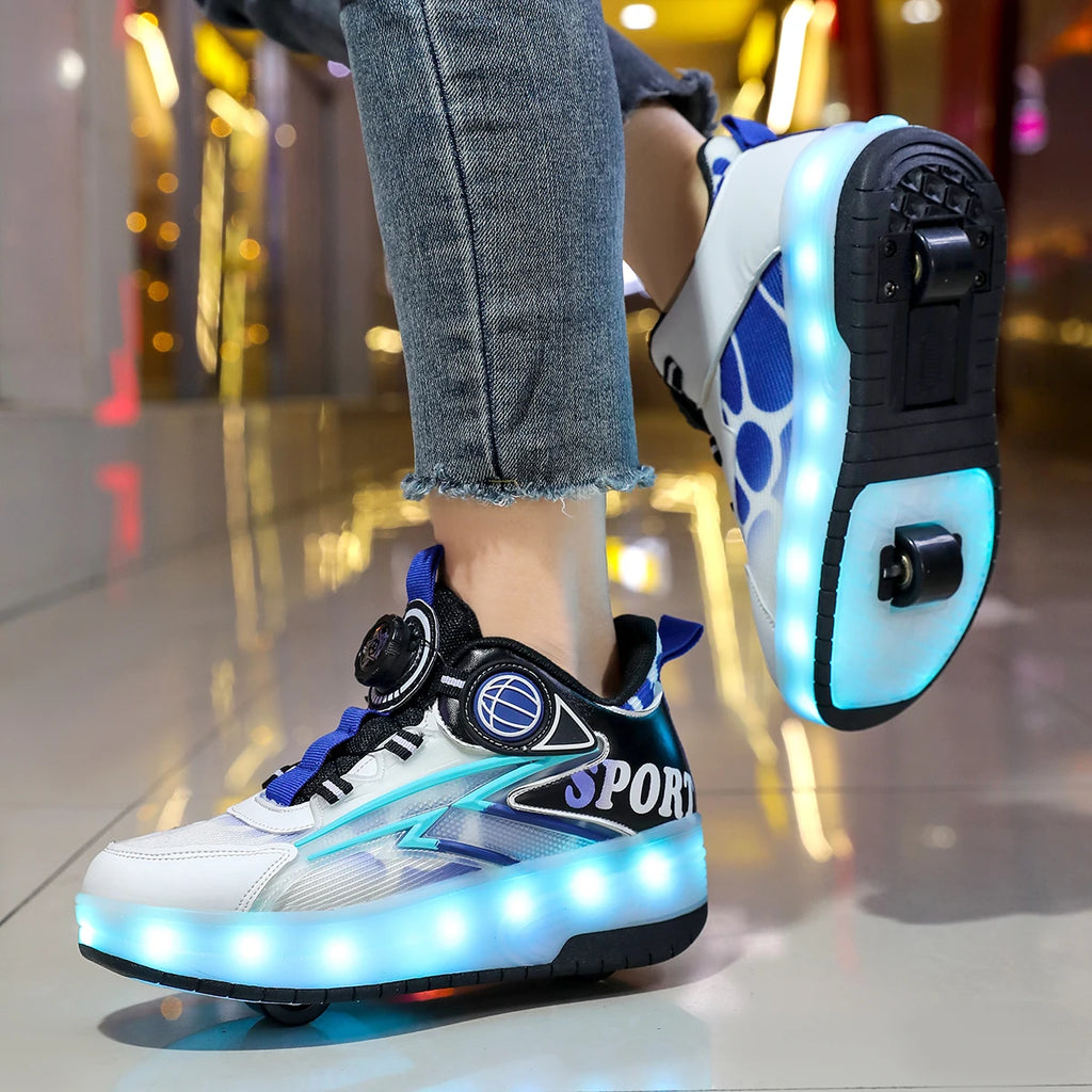 Children 2Wheels Roller Skates Shoes USB Charging Invisible Detachable Equipped with LED Lights