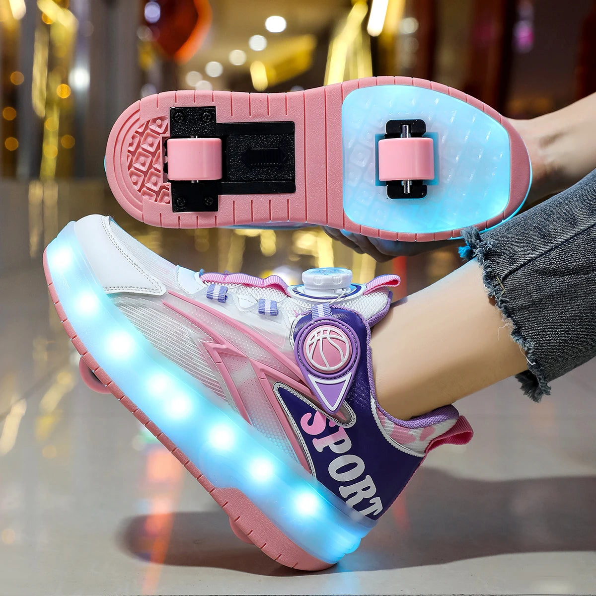 Children 2Wheels Roller Skates Shoes USB Charging Invisible Detachable Equipped with LED Lights