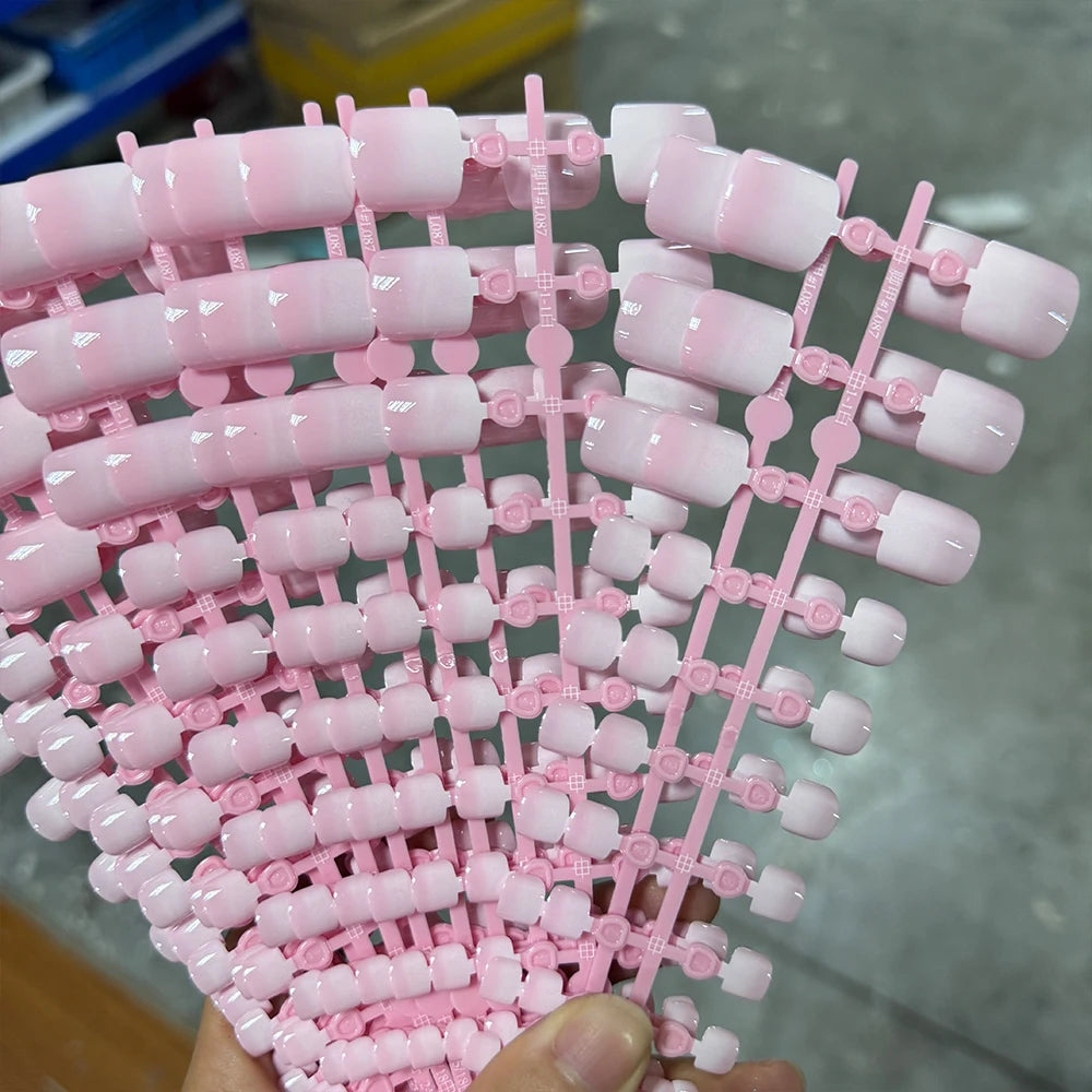 24/120pcs White French Short Square Press On Toenails Nude Pink Glossy Soft Gel False Toe Nails Summer Acrylic Fake Toe NailTips