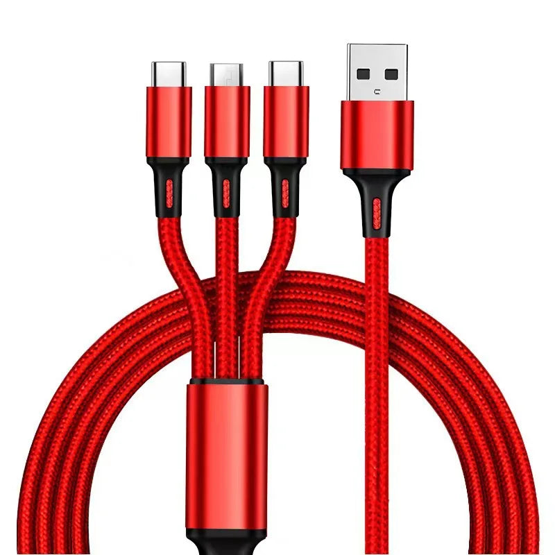 3 In 1 USB Fast Charging Cable 1.2M Type C Micro IOS Multi Charger Cable for iPhone Huawei Samsung Nylon Braided Cord