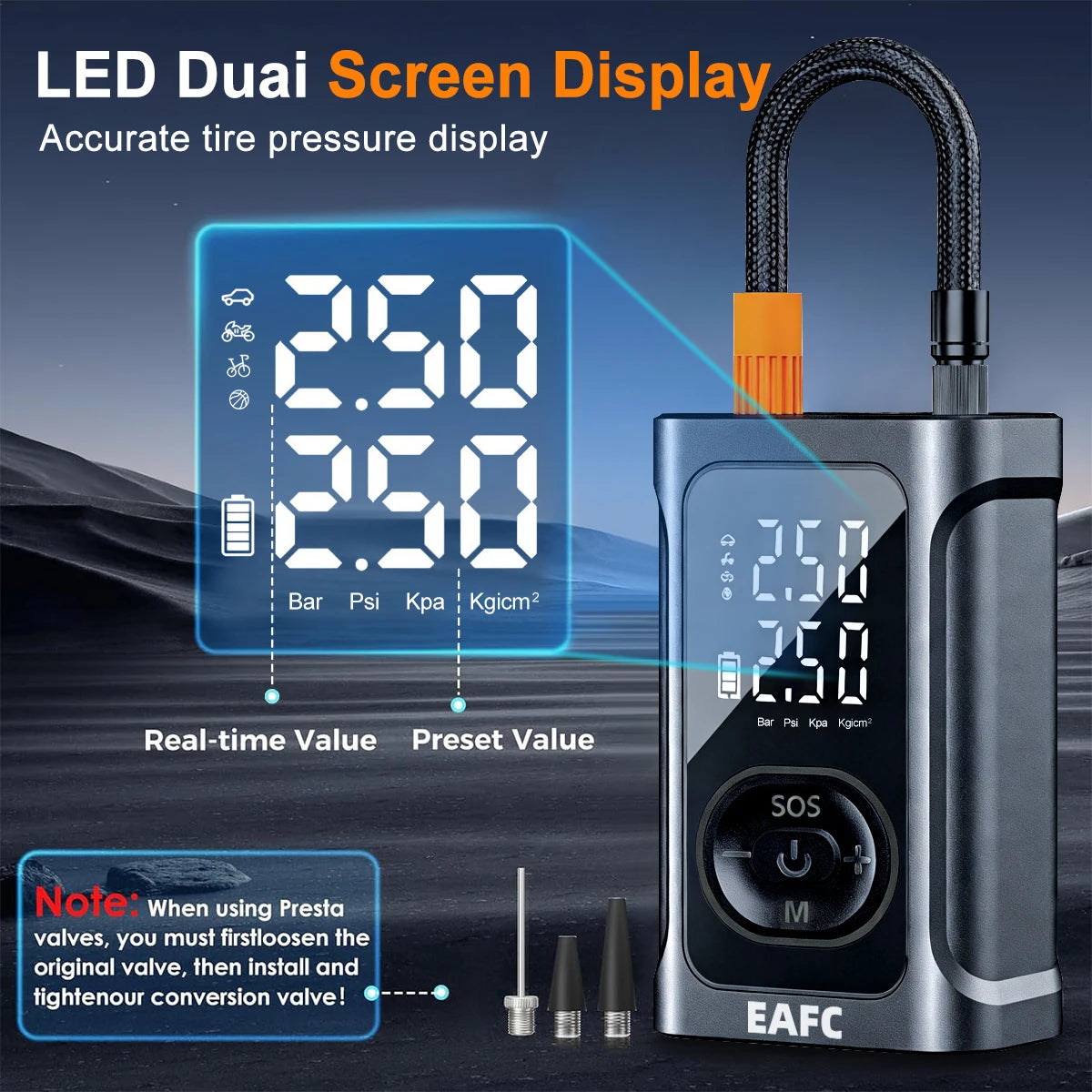 EAFC Rechargeable Air Pump Tire Inflator Portable Compressor
