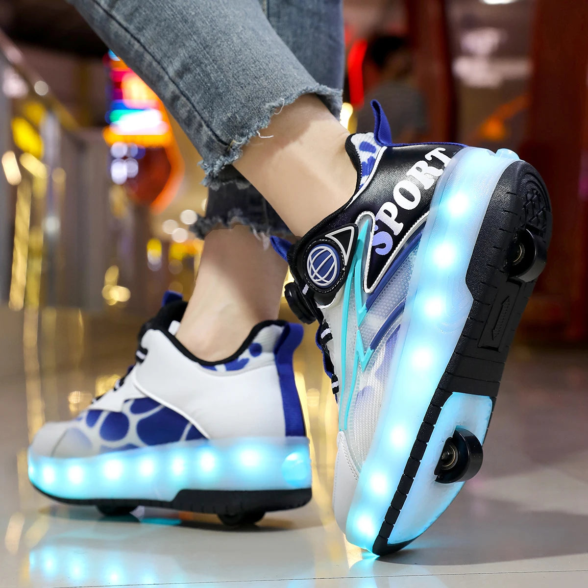 Children 2Wheels Roller Skates Shoes USB Charging Invisible Detachable Equipped with LED Lights