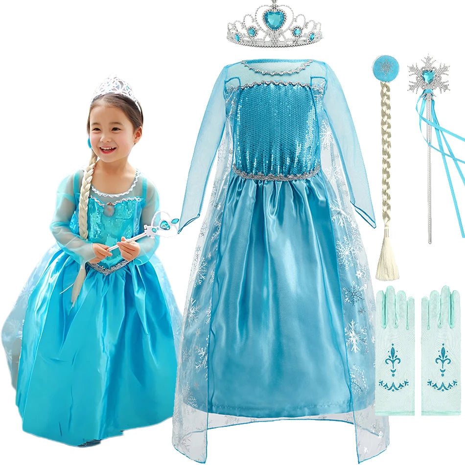 Children Anna Elsa Dress Girls Princess Cosplay Costume